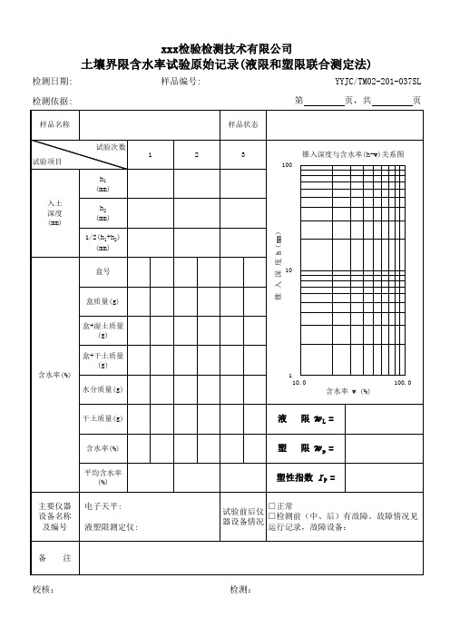 TM02-201-037SL土壤界限含水率试验原始记录(液限和塑限联合测定法)