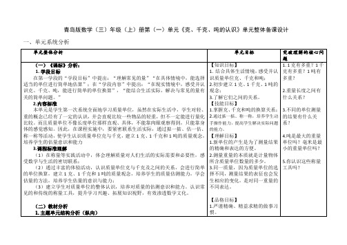 青岛版数学三年级上册《克、千克、吨的认识》单元系统分析