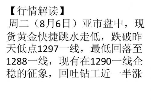 8.6晚报缩减QE迷云未散 黄金失守千三渡口