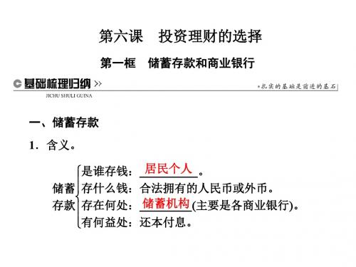 高中政治第二单元生产、劳动与经营第六课投资理财的选择第一框储蓄存款和商业银行课件新人教版必修1