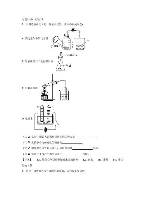 九年级化学中考复习：专题训练：实验题22