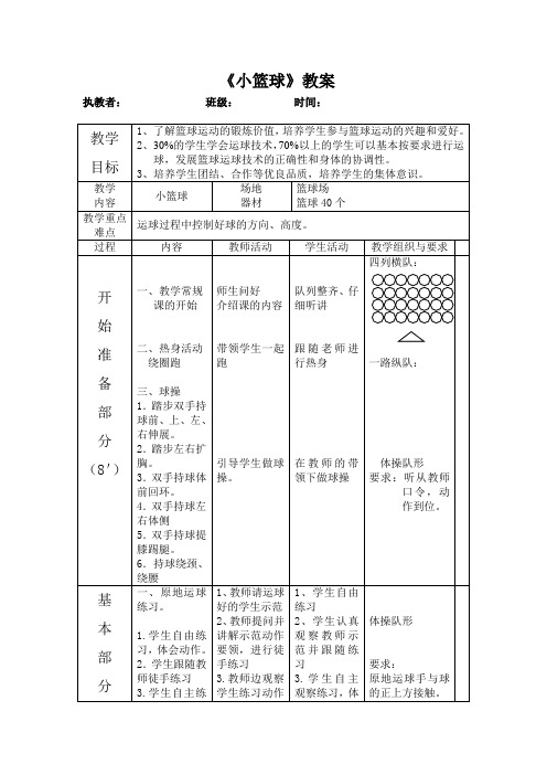 水平二 小篮球教案