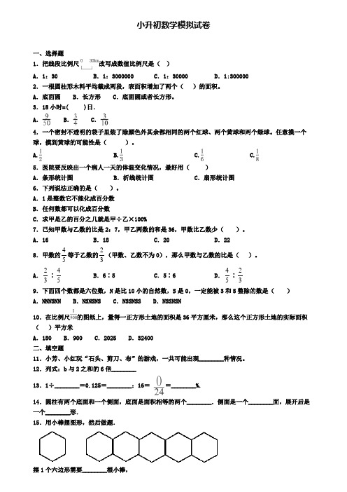 (9份试卷汇总)2019-2020学年湖南省永州市小升初第二次适应性考试数学试题