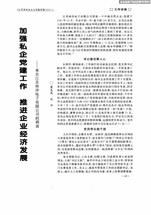 加强私正党建工作  推进企业经济发展-来自江苏林洋电子有限公司的调查