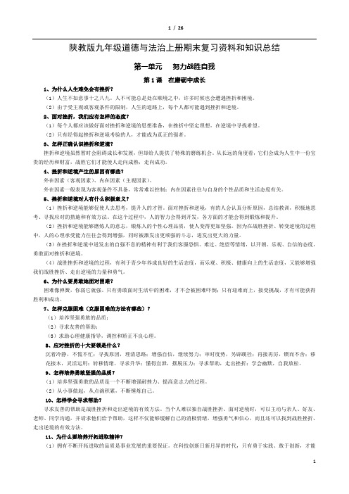 陕教版九年级道德与法治上册期末复习资料和知识总结