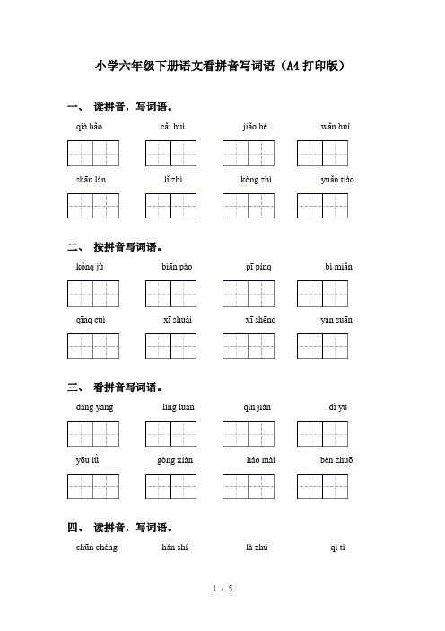 小学六年级下册语文看拼音写词语(A4打印版)