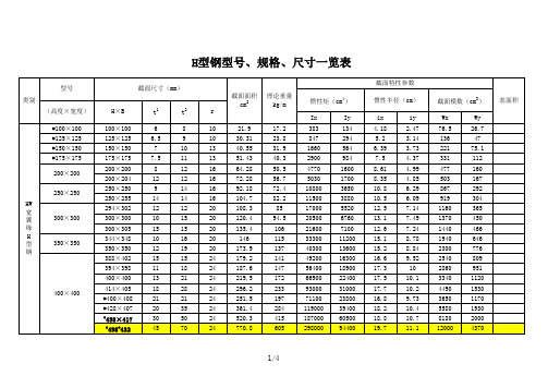 H型刚规格性能表