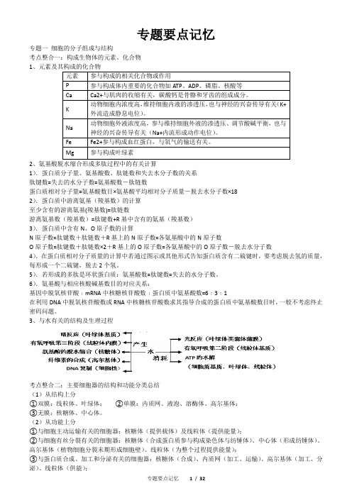 高中生物专题要点记忆