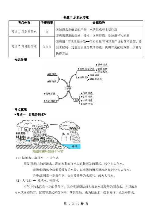 2024年中考科学一轮复习之化学专题02 水和水溶液