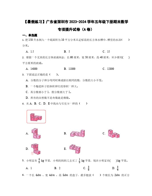 2023-2024学年广东省深圳市五年级下册期末数学专项提升试卷合集2套(含答案)