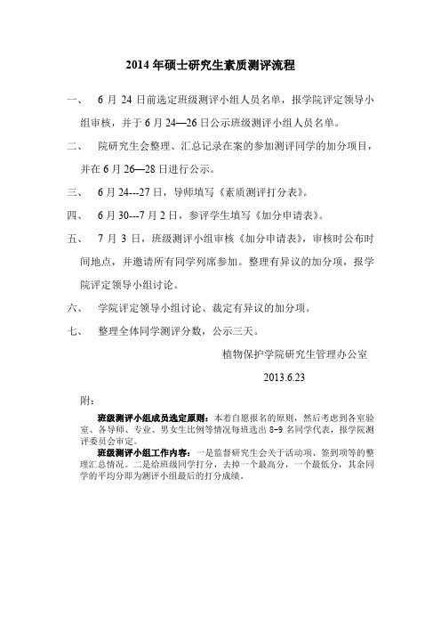 2014年硕士研究生素质测评流程