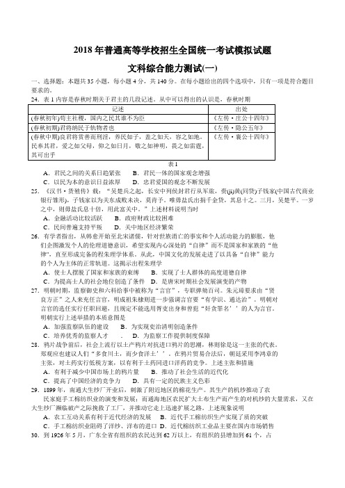 2018年【衡中同卷】普通高等学校招生全国统一考试模拟试题(押题卷)(一)历史(解析版)