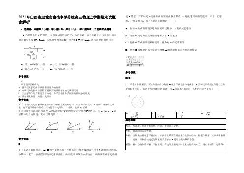 2021年山西省运城市康杰中学分校高三物理上学期期末试题含解析