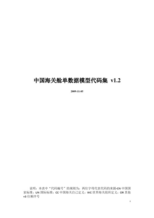 中国海关舱单数据模型1.2版本(代码集)新