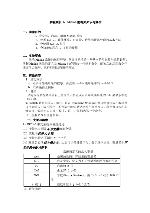 Matlab的有关知识与操作