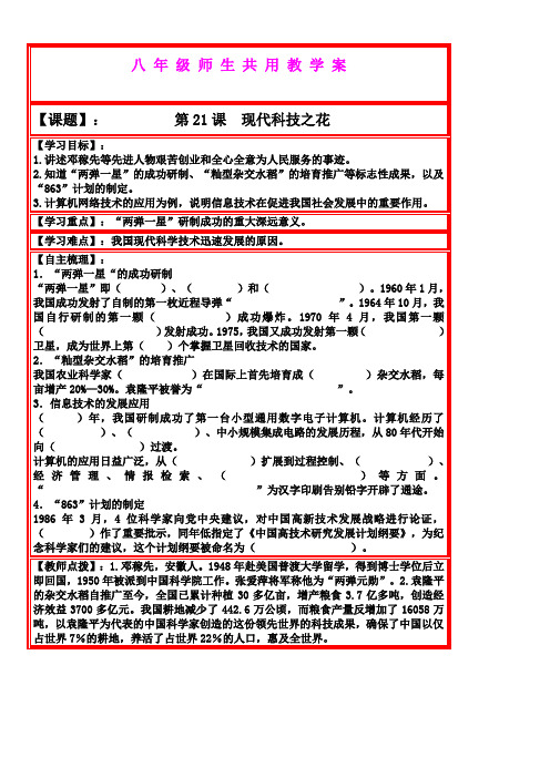 6.21现代科学技术之花 学案2(岳麓版八年级下册)