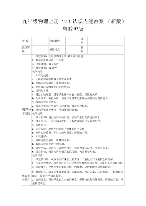 九年级物理上册12.1认识内能教案(新版)粤教沪版