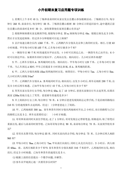 小升初期末复习应用题专项训练六：行程问题(试题)-六年级下册数学人教版