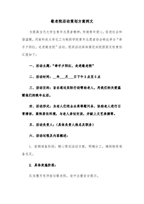 敬老院活动策划方案例文（五篇）