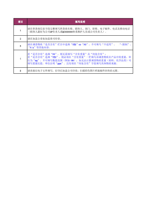 SVHC高度关注物质调查表