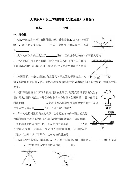 光的反射   巩固练习  2021-2022学年人教版物理八年级上学期(含解析)