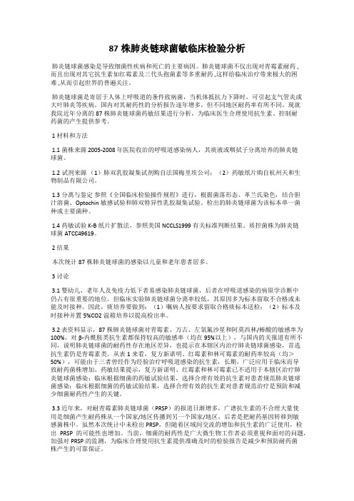 87株肺炎链球菌敏临床检验分析