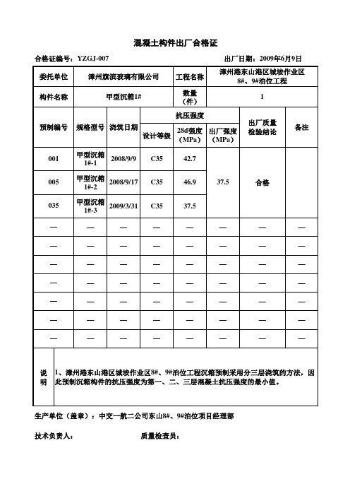 混凝土构件出厂合格证