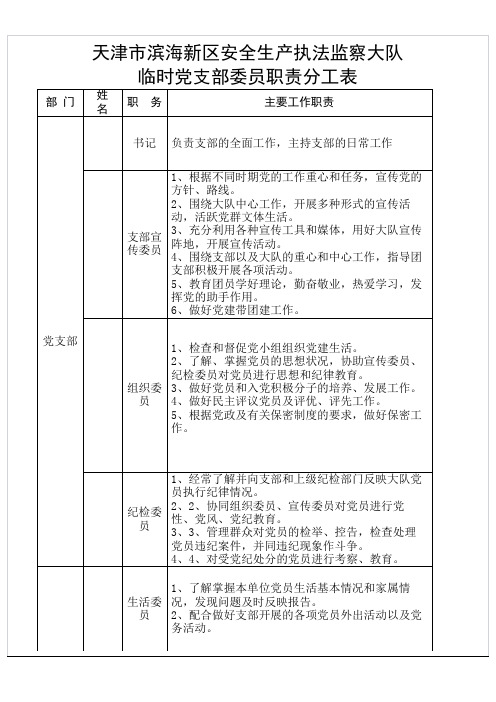 党支部委员职责分工表