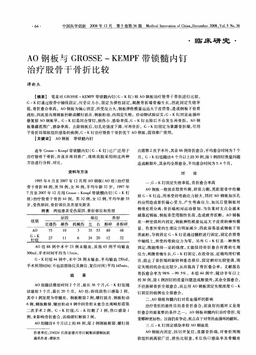 AO钢板与GROSSE—KEMPF带锁髓内钉治疗股骨干骨折比较