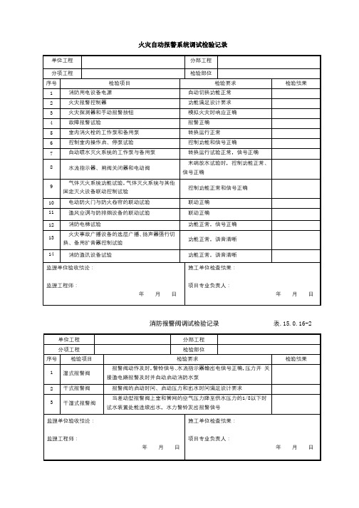 火灾自动报警系统调试检验记录