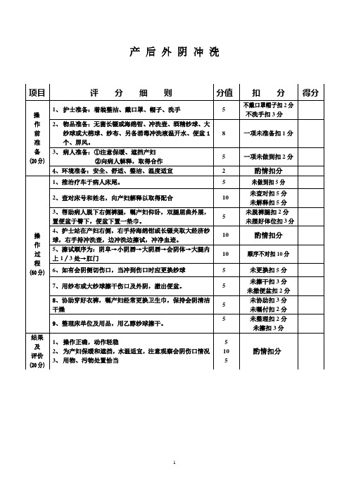 妇产科护理技术操作考核标准