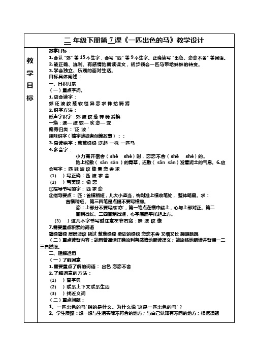 二年级下册第7 课《一匹出色的马》教学设计(教学实录试讲稿)