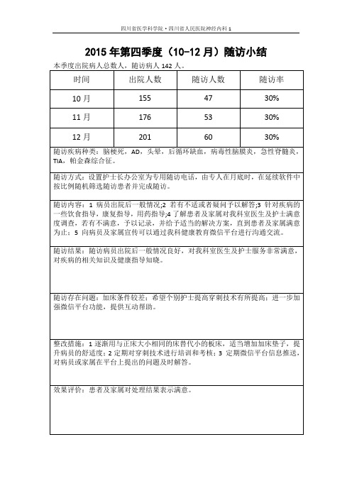 2015年第三季度随访分析表()