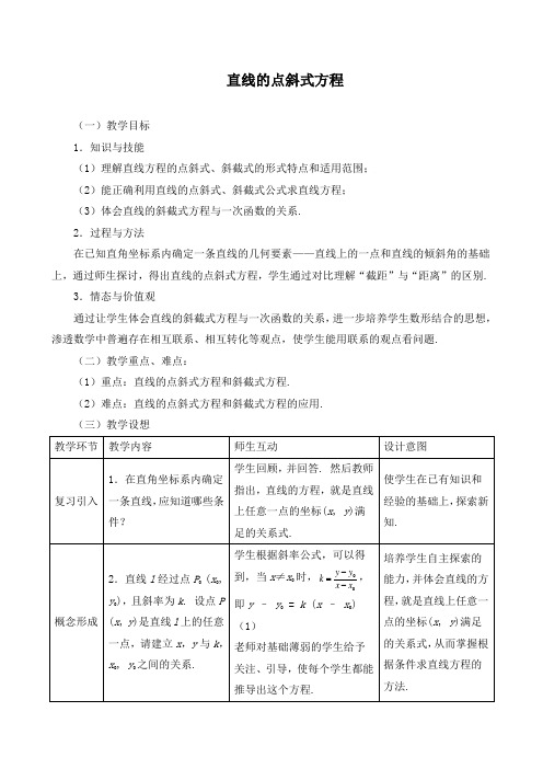 《直线的点斜式方程》教学设计(优质课)