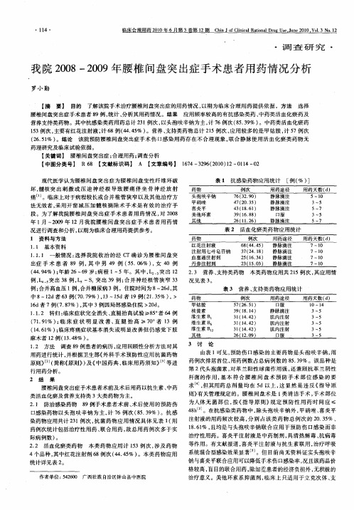 我院2008-2009年腰椎间盘突出症手术患者用药情况分析