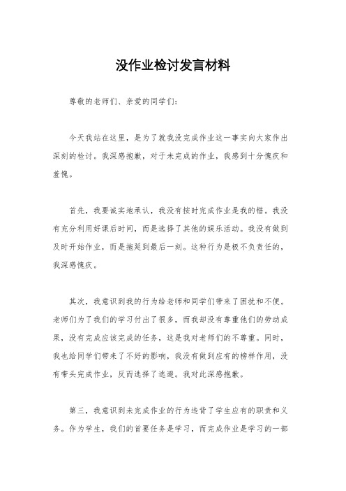 没作业检讨发言材料