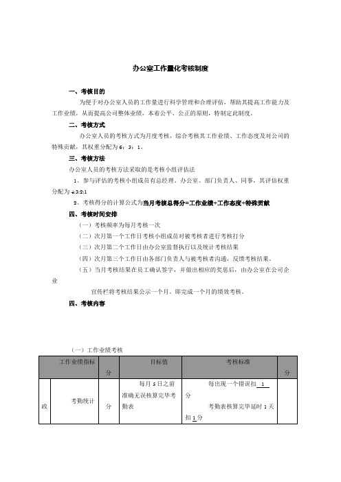 办公室工作量化考核制度