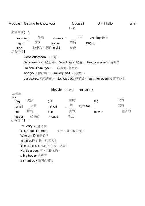 沪教版上海小学生二年级上册牛津英语教材知识点小结Module-1-Getting-to-know-y