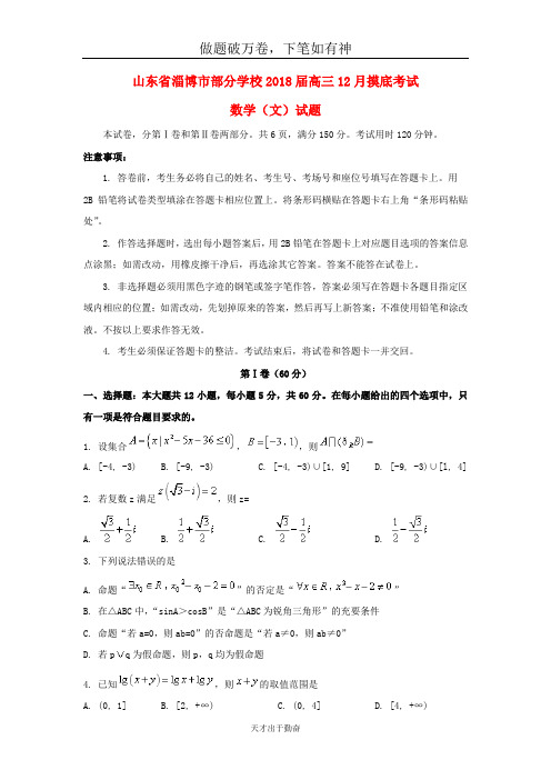 山东省淄博市部分学校2018届高三数学上学期12月摸底考试试题文2-含答案 师生通用