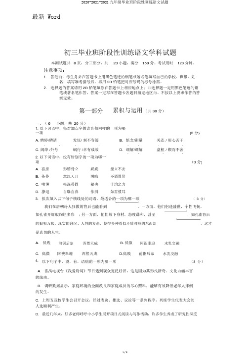 2020-2021-2021九年级毕业班阶段性训练语文试题