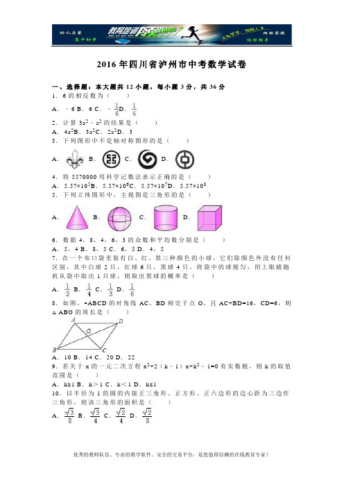 2016年四川省泸州市中考数学试卷(解析版)