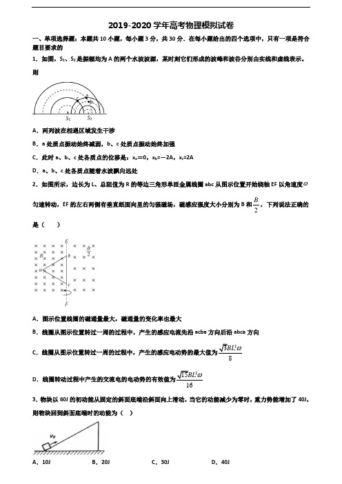 2019-2020学年北京市朝阳区高考物理学业质量监测试题