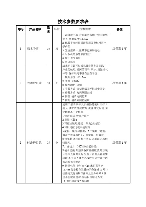 技术参数要求表