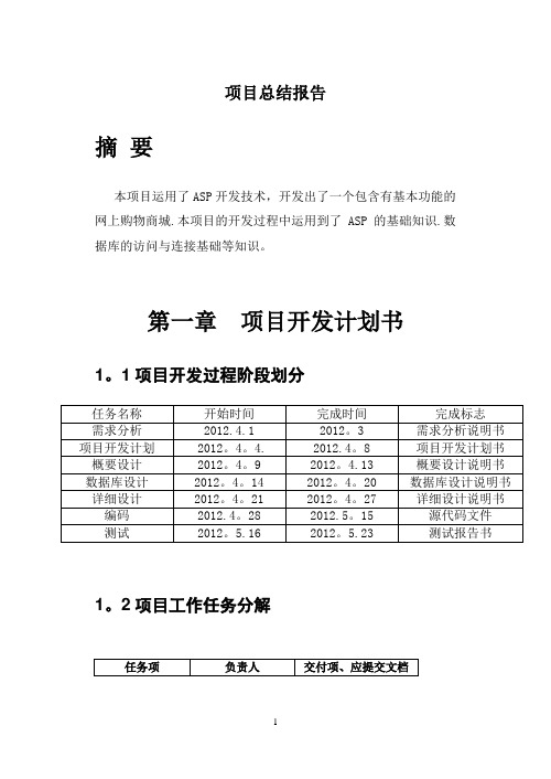 网上商城购物系统 项目总结报告