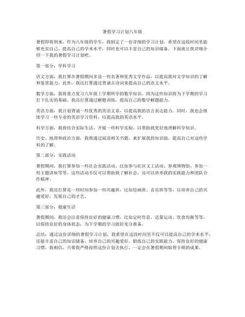 暑假学习计划八年级