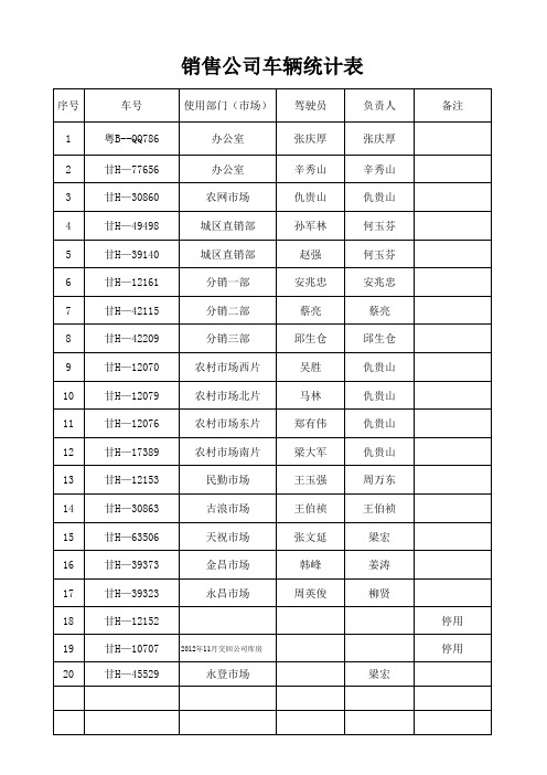 销售公司车辆统计表