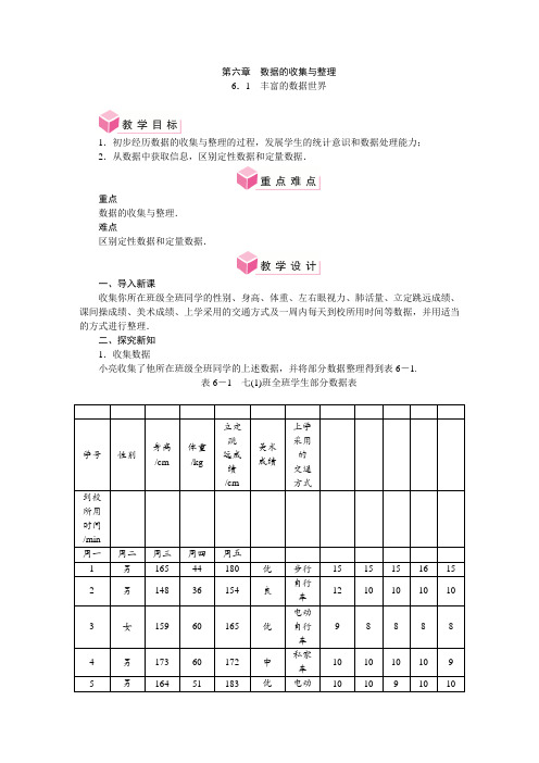 第六章 数据的收集与整理(教案)北师大版(2024)数学七年级上册