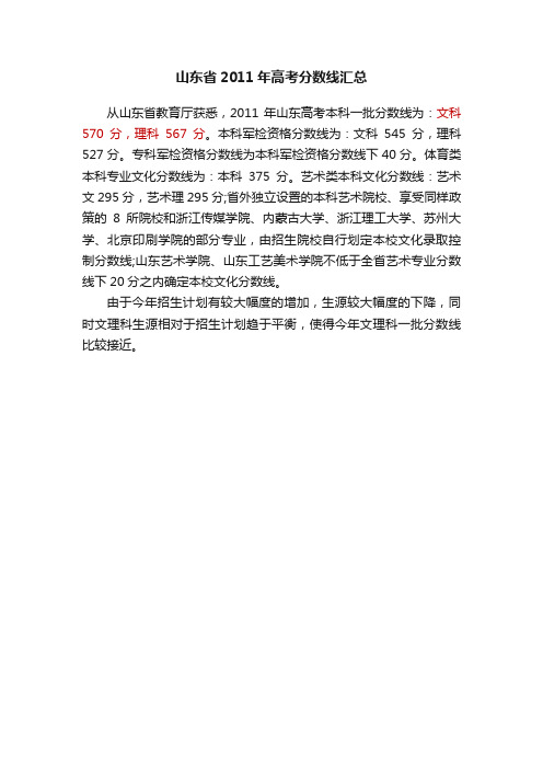 山东省2011年高考分数线汇总