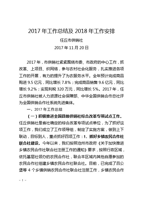 2017年工作总结及2018年工作安排