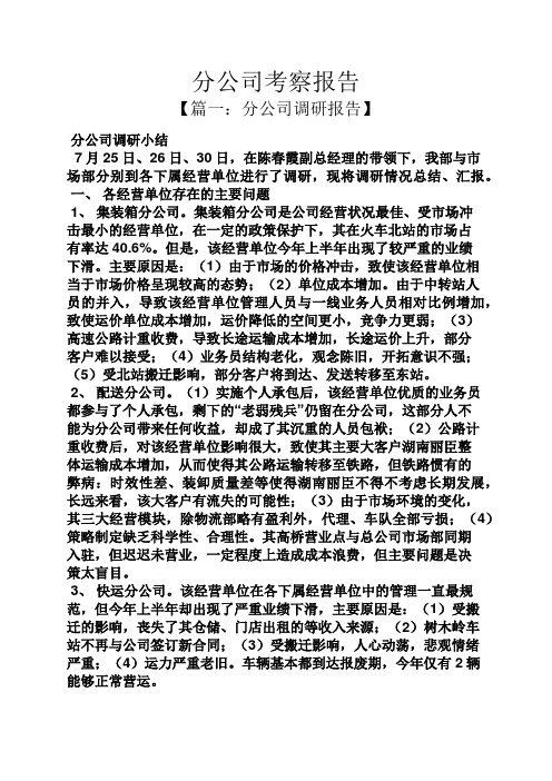 工作报告之分公司考察报告